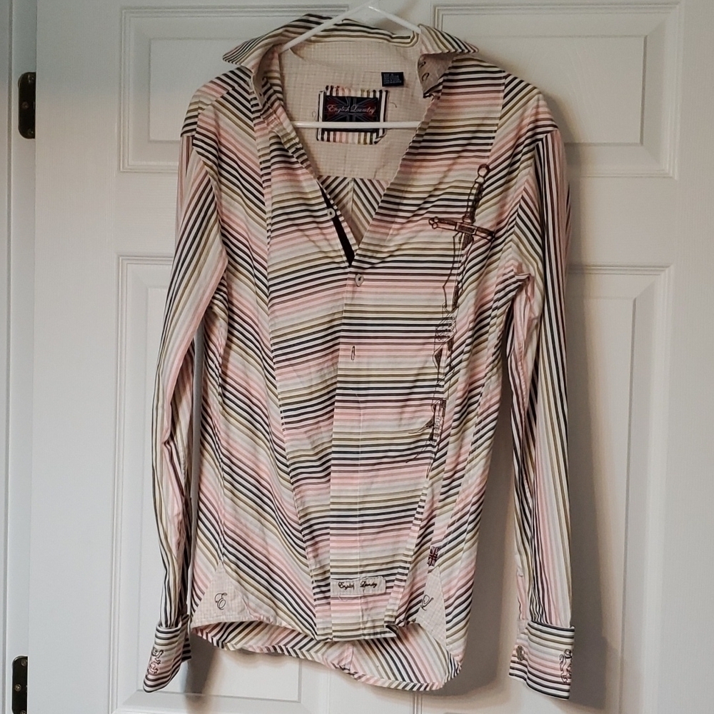 English Laundry Long Sleeve striped shirt  Small with sword
